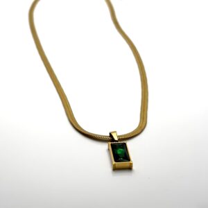 Dilaraa 18K Gold Plated Emerald Snake Chain Necklace