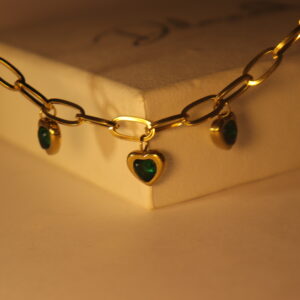 18K Gold Plated Emerald Heart Link Bracelet