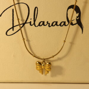 18k Gold Plated Bead & Bow Necklace