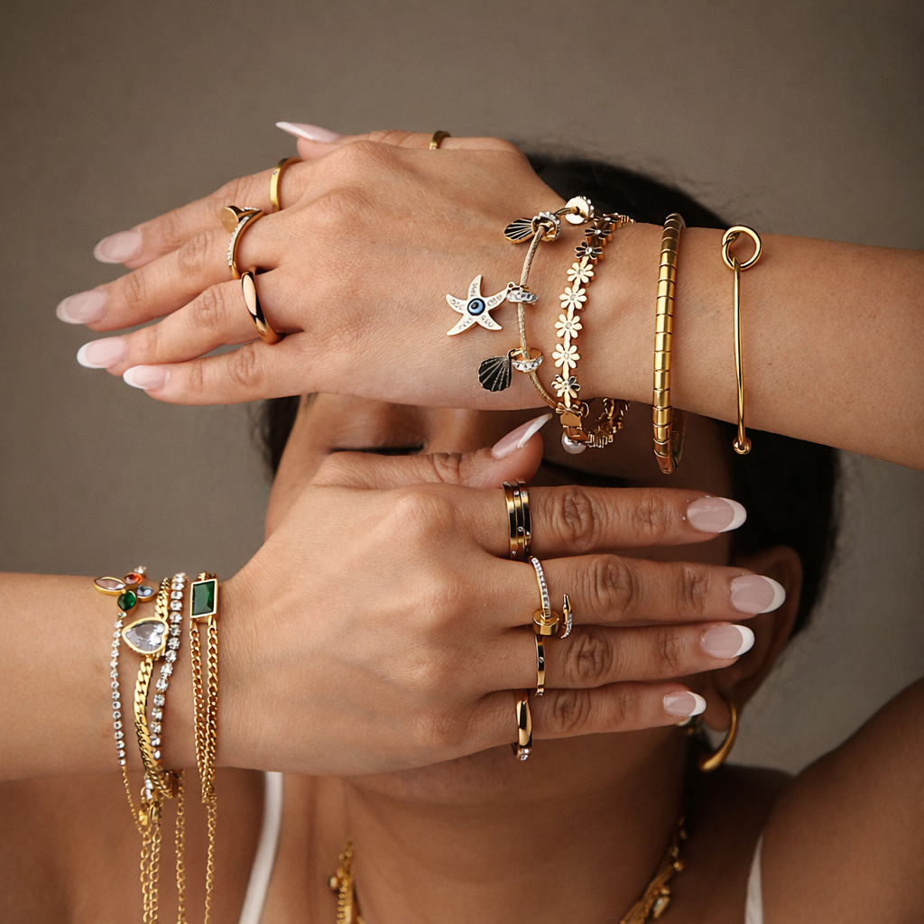 Elegant hands with golden jewelry About Us